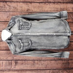 Platini Jeans Mens Button Up Embroidered Raised Seam Stitched Shirt